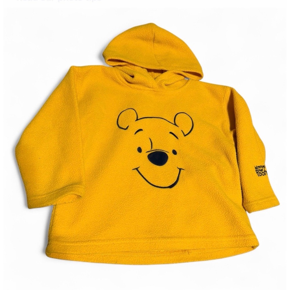 Vintage Disney Winnie The Pooh Fleece Hoodie 4T Yellow Pullover Kids EUC